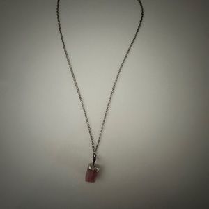 Pink stone silver plated chain necklace